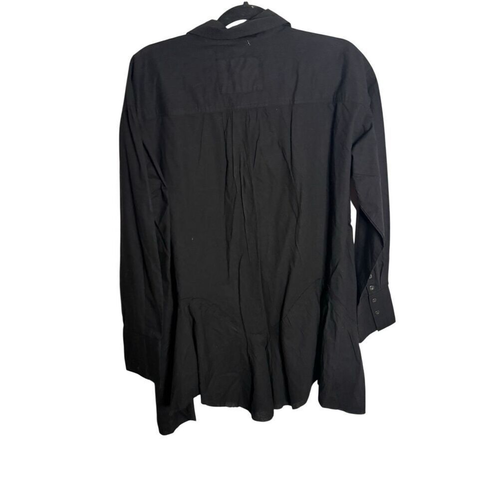 NWT We The Free People Freya Poplin Tunic Blouse Top Black Button Fray - Picture 6 of 6